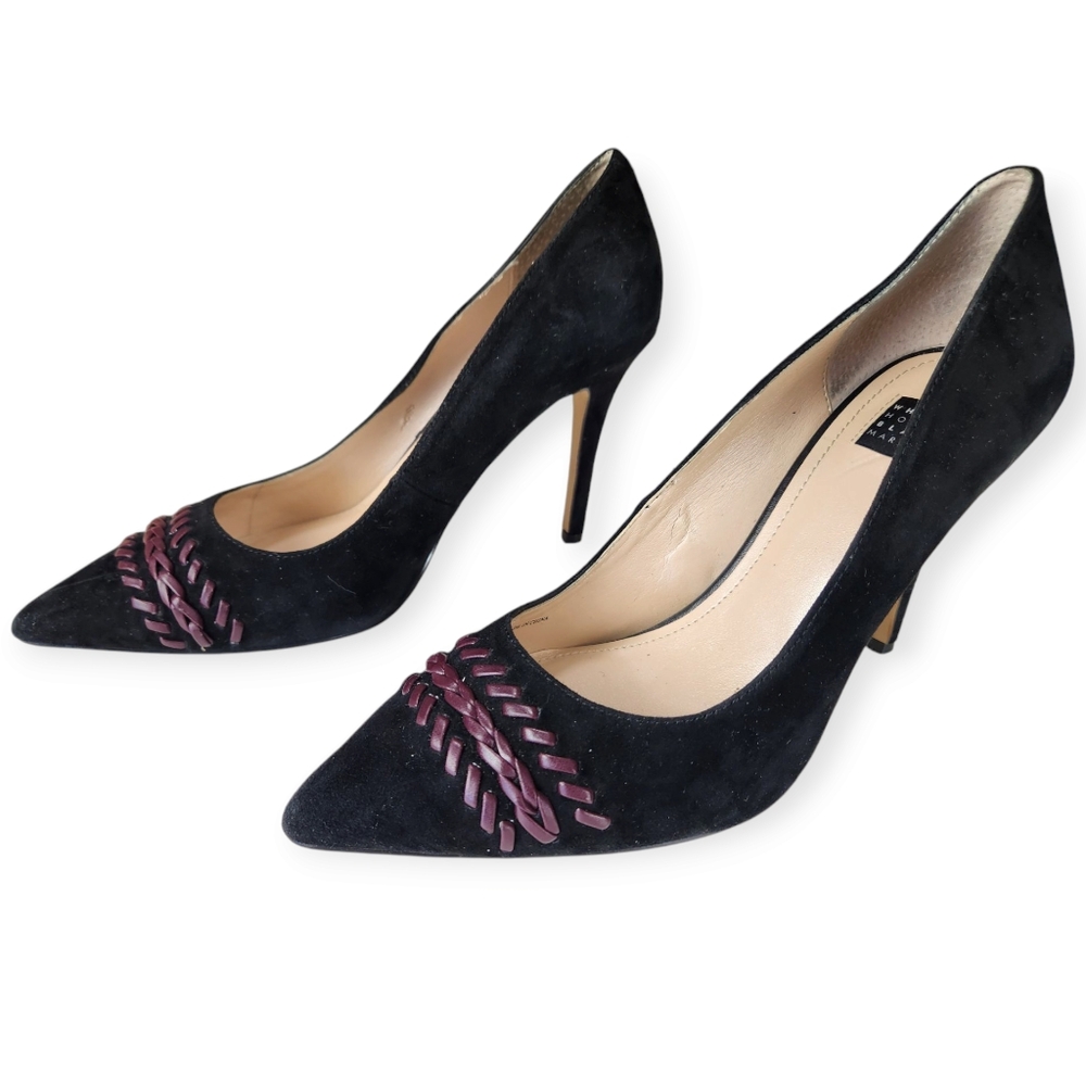 WHBM "OLIVIA" Whipstitch Black Suede Pumps Size 7.5M